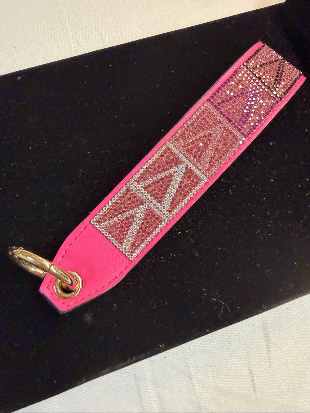 Crystal Trim Pink Leather Key Fob